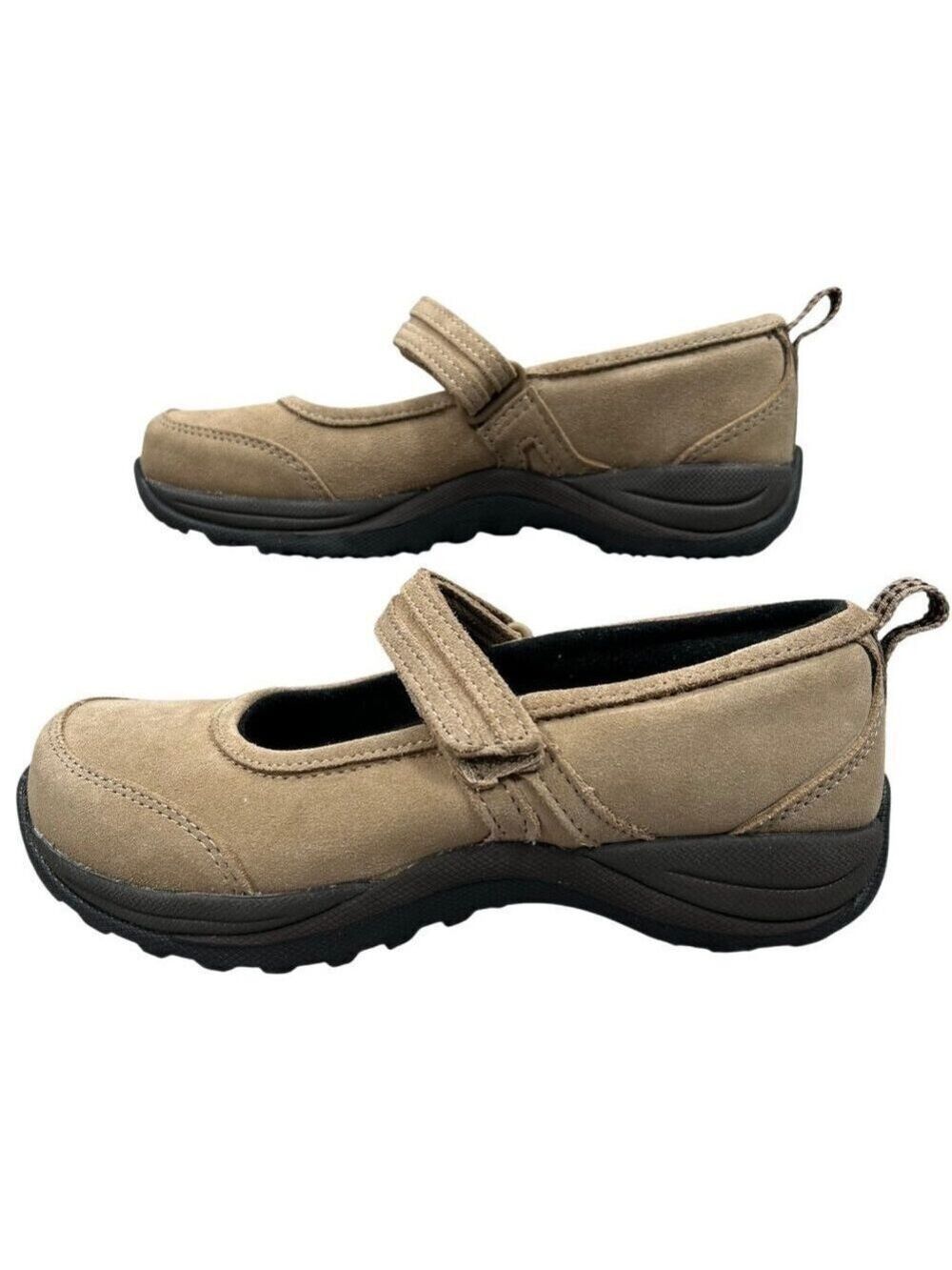 L.L. Bean Beige Suede Mary Jane Wedge Heel Comfort Mocs Shoes Size 6
